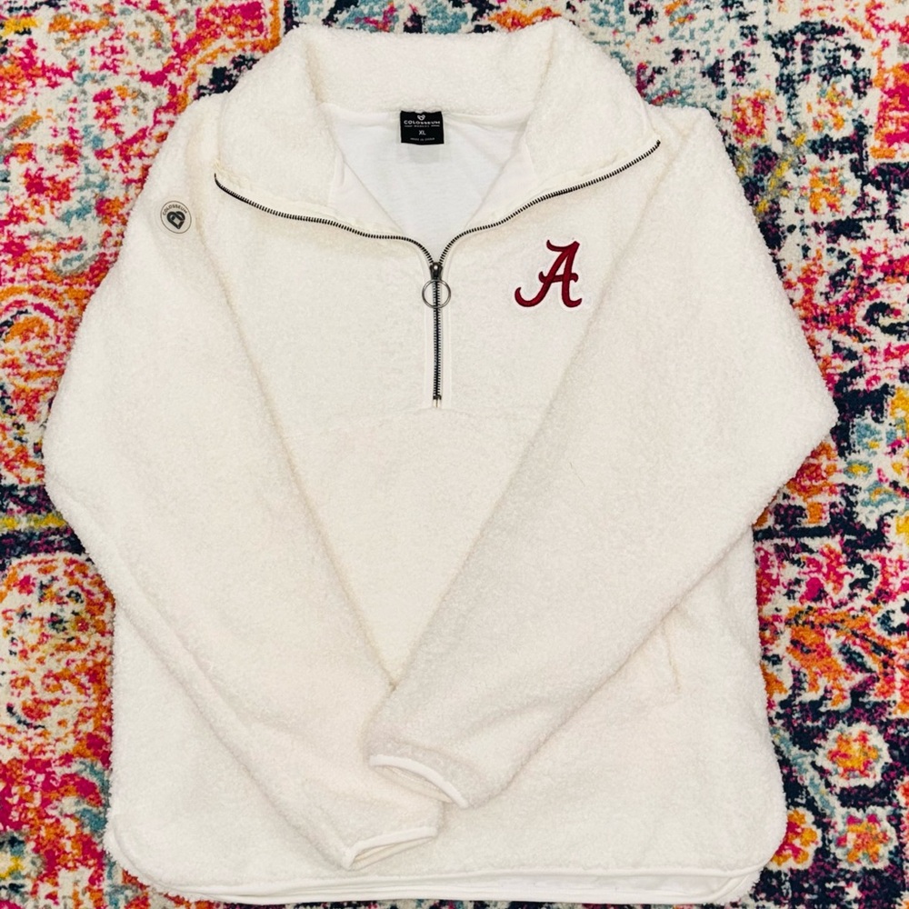 Colosseum Women's Cream Sherpa Zip-Up with Alabama Crimson Tide Logo